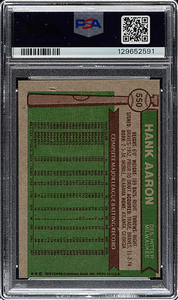 1976 Topps #550 Hank Aaron PSA NM-MT 8