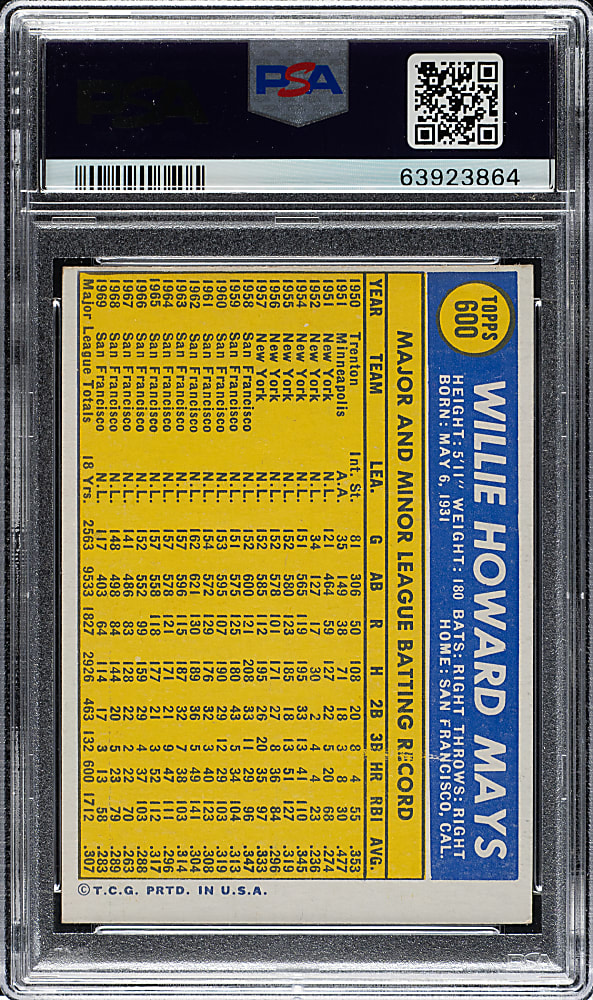 1970 Topps #600 Willie Mays PSA NM-MT 8