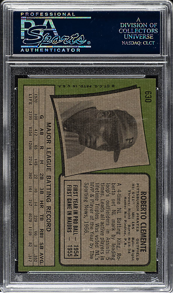 1971 Topps #630 Roberto Clemente PSA NM 7