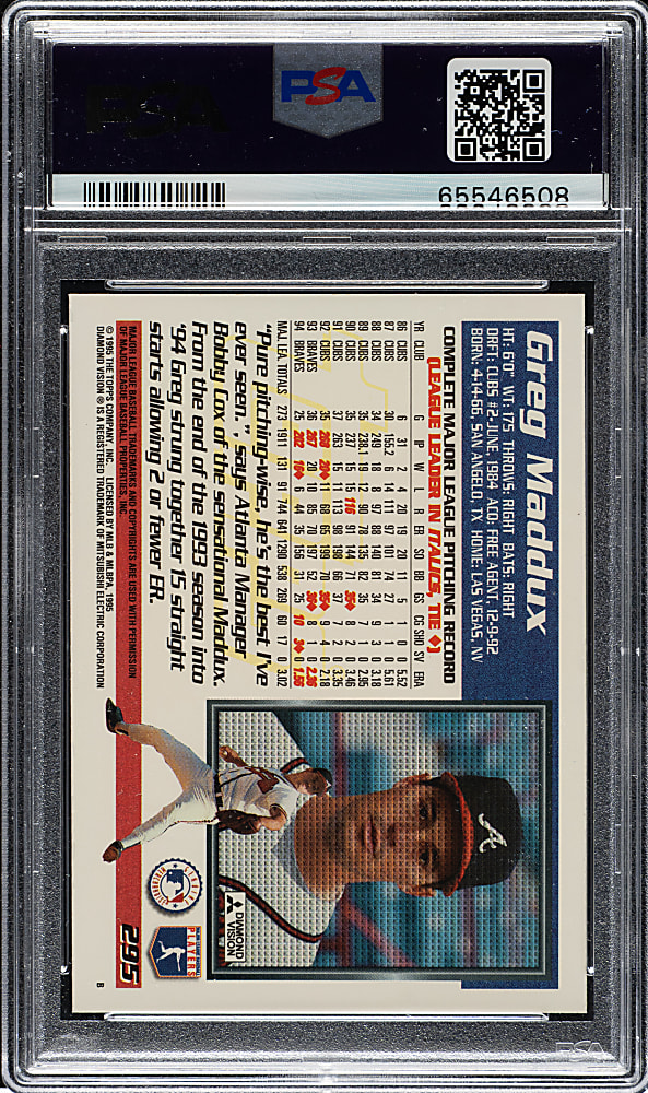 1995 Topps #295 Greg Maddux PSA GEM MINT 10