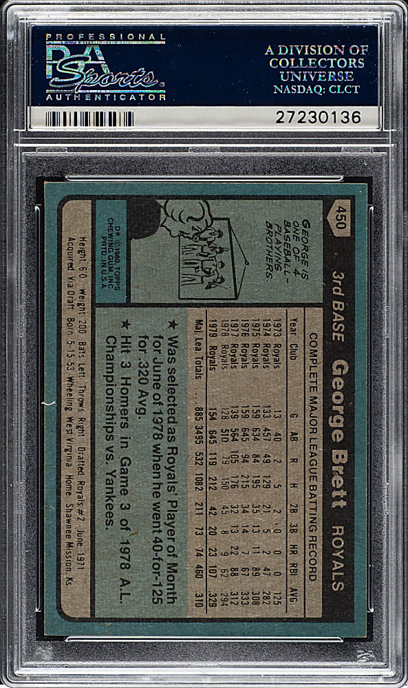 1980 Topps #450 George Brett PSA MINT 9
