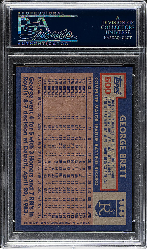 1984 Topps #500 George Brett PSA GEM MINT 10
