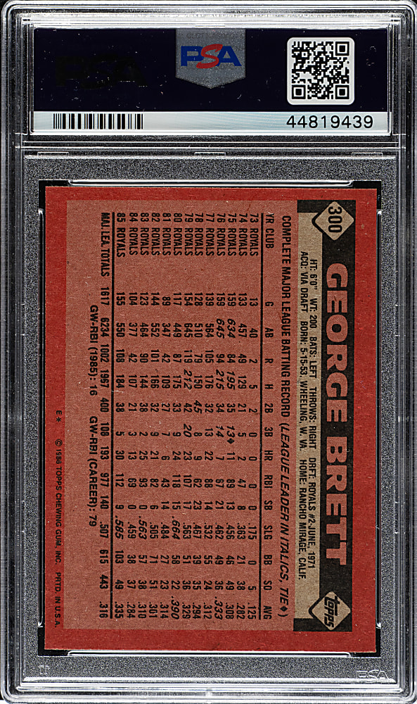 1986 Topps #300 George Brett PSA MINT 9