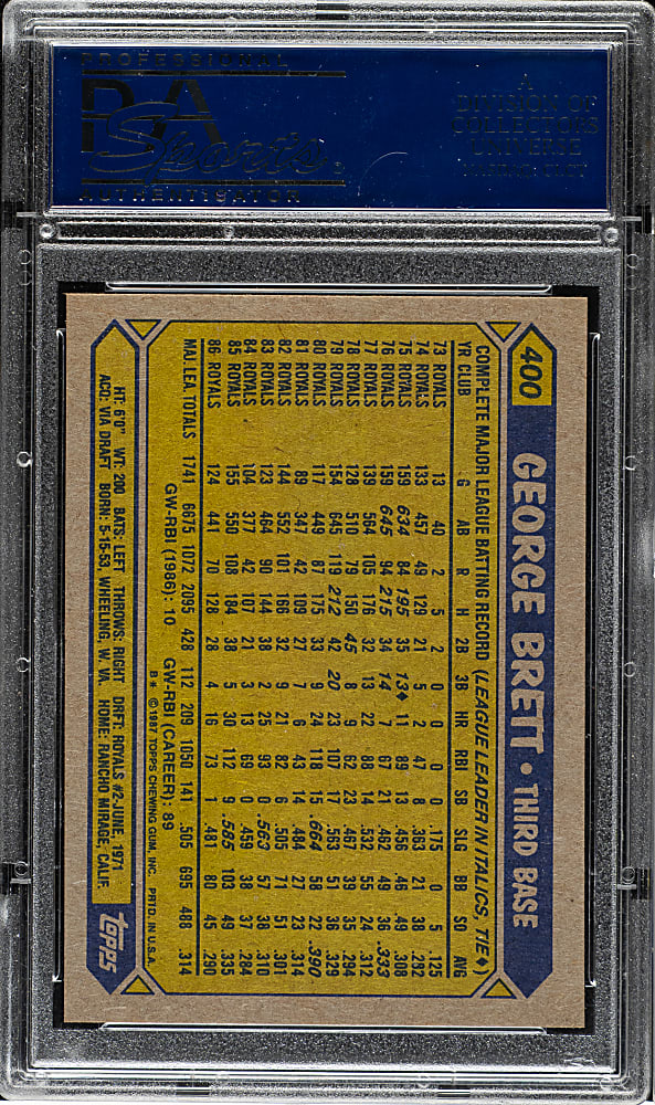1987 Topps #400 George Brett PSA GEM MINT 10