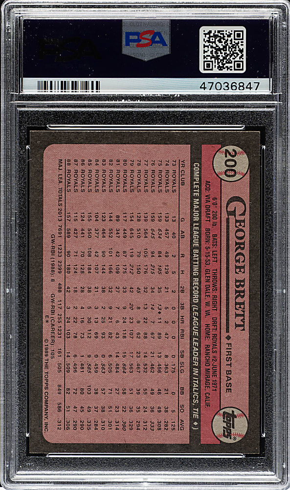 1989 Topps #200 George Brett PSA GEM MINT 10