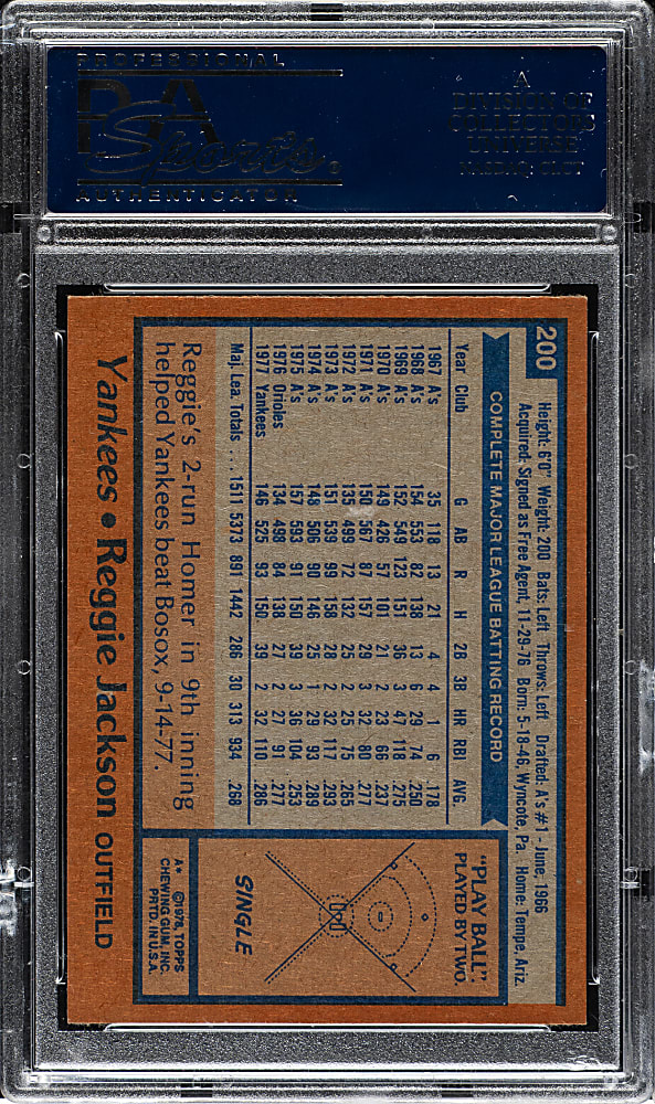 1978 Topps #200 Reggie Jackson PSA MINT 9