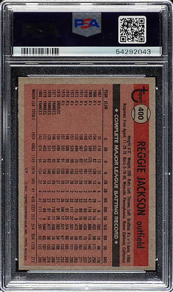 1981 Topps #400 Reggie Jackson PSA MINT 9