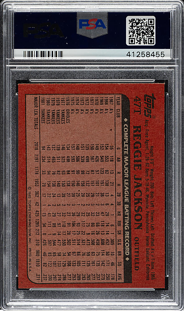 1982 Topps Traded #47T Reggie Jackson PSA MINT 9