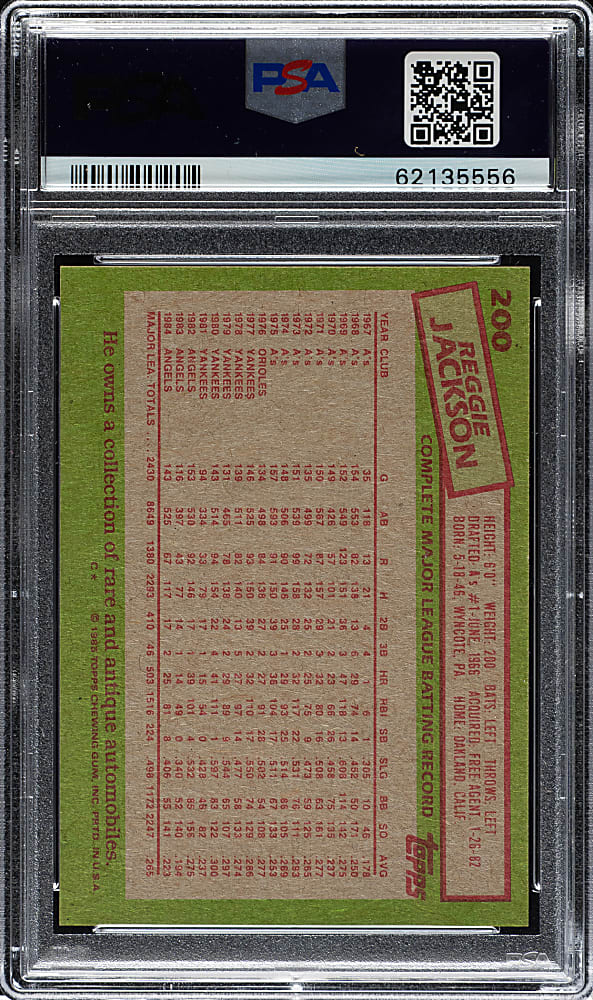 1985 Topps #200 Reggie Jackson PSA GEM MINT 10