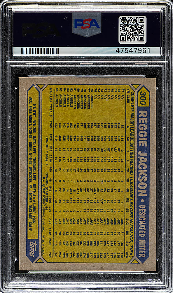 1987 Topps #300 Reggie Jackson PSA GEM MINT 10