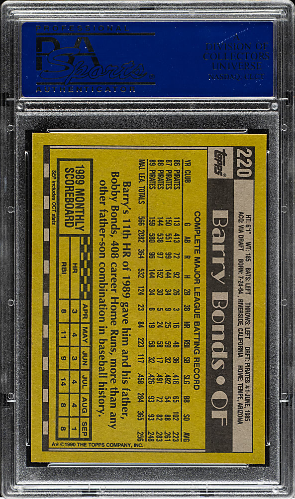 1990 Topps #220 Barry Bonds PSA GEM MINT 10
