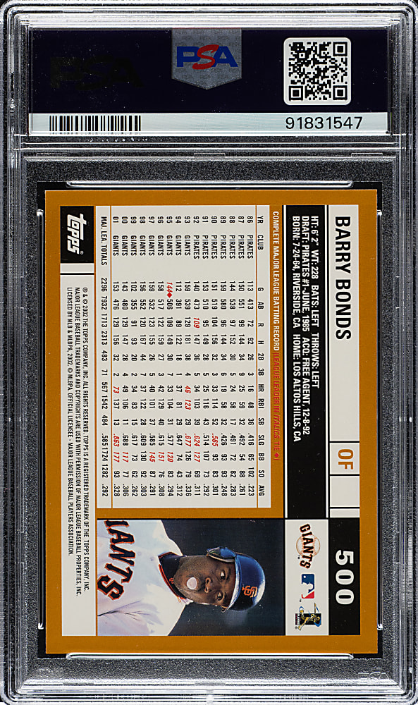 2002 Topps #500 Barry Bonds PSA GEM MINT 10