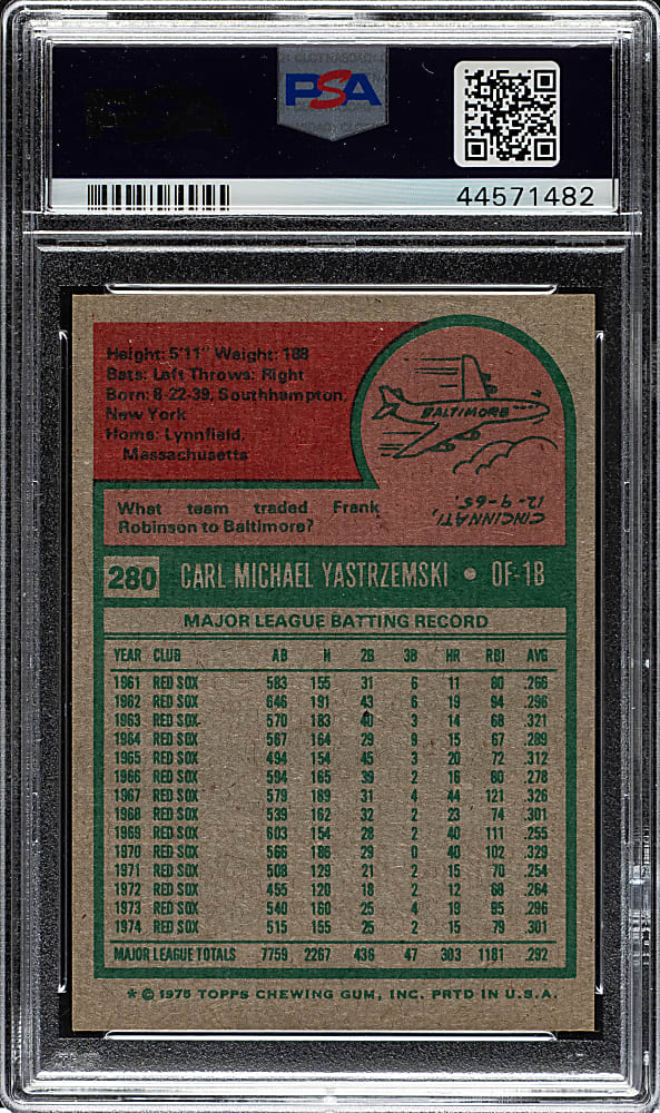 1975 Topps #280 Carl Yastrzemski PSA MINT 9