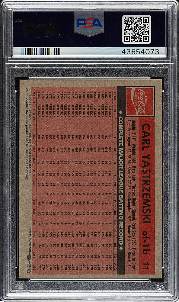 1981 Topps Coca-Cola #11 Carl Yastrzemski PSA MINT 9