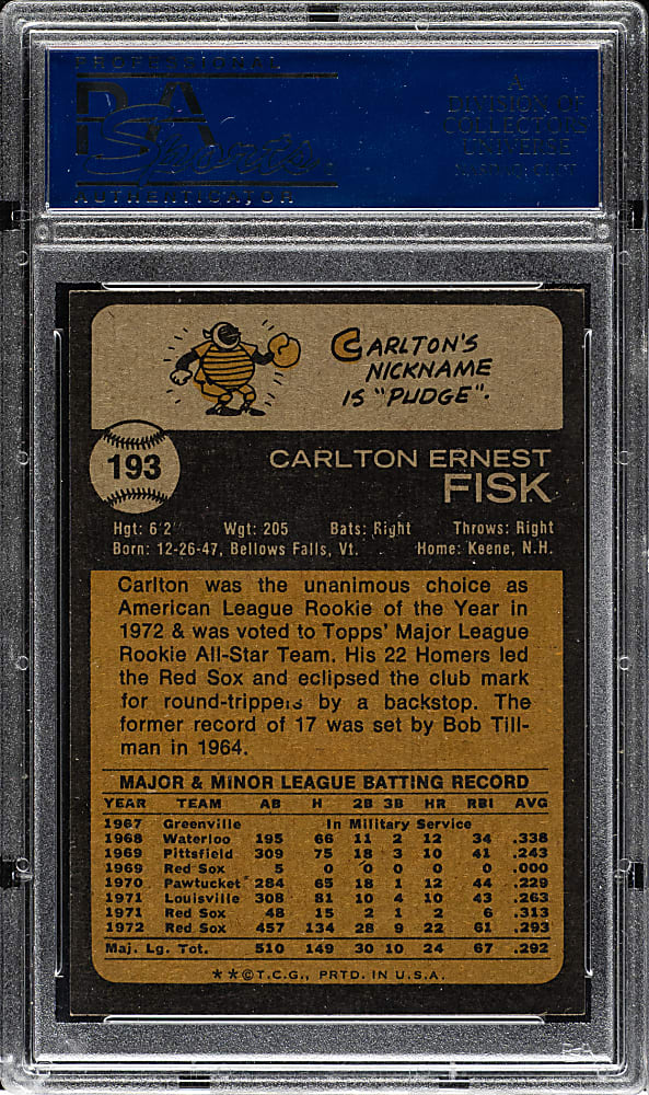 1973 Topps #193 Carlton Fisk PSA NM-MT 8