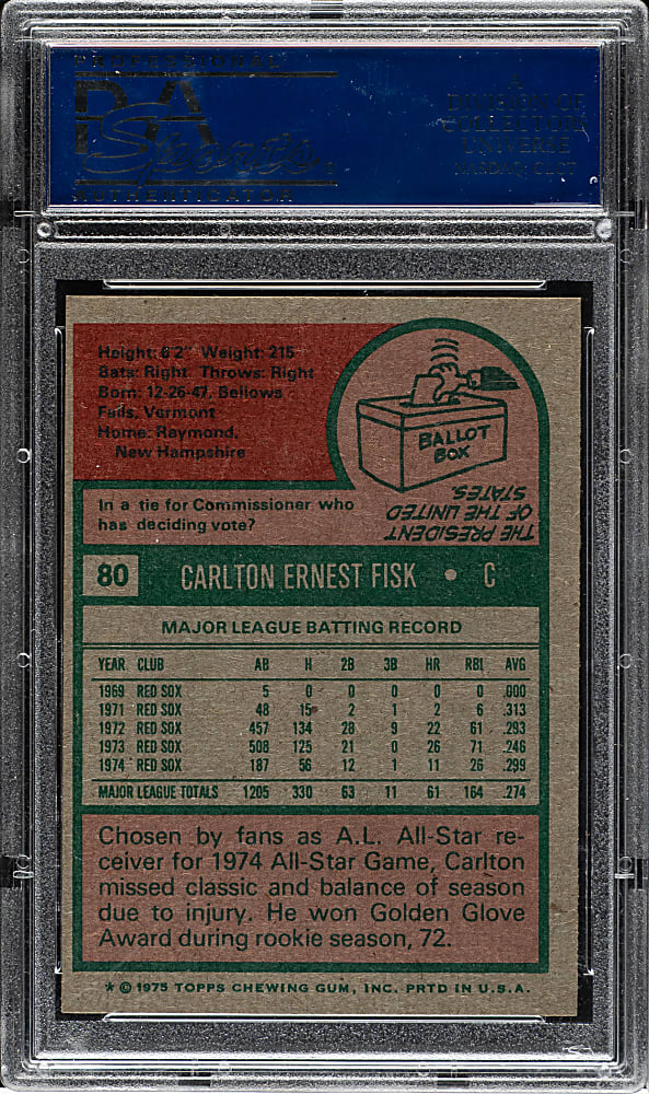 1975 Topps #80 Carlton Fisk PSA MINT 9