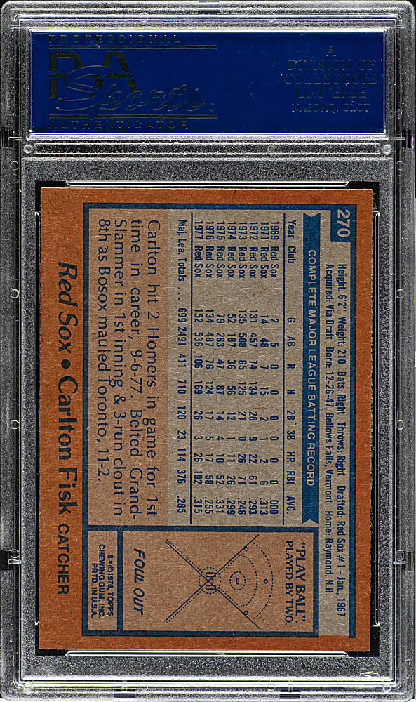 1978 Topps #270 Carlton Fisk PSA MINT 9