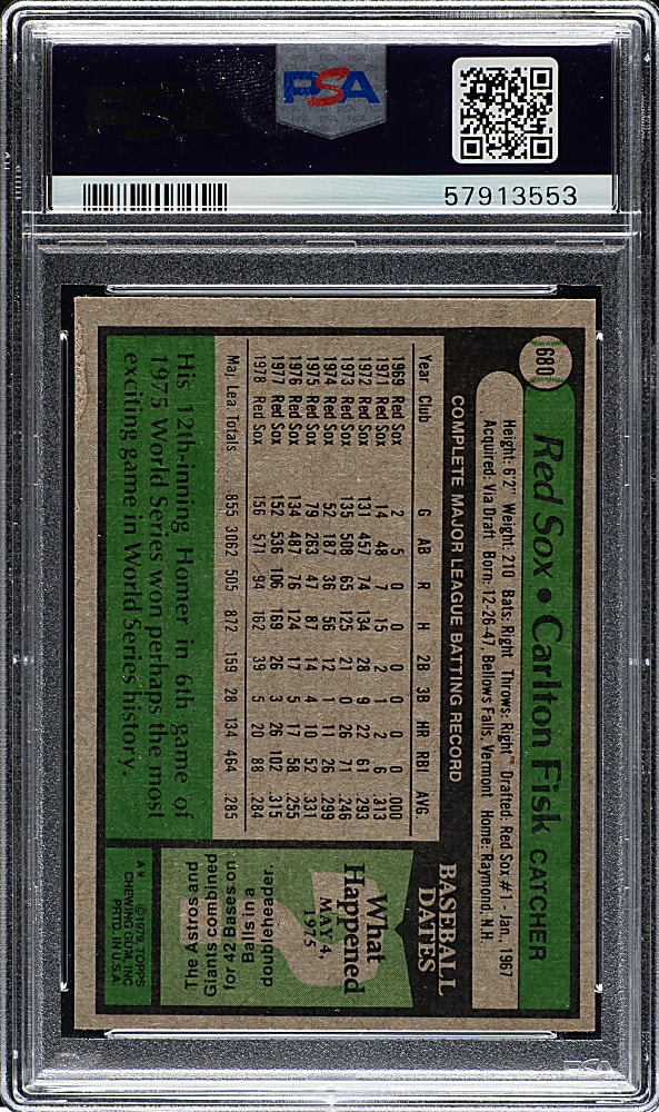 1979 Topps #680 Carlton Fisk PSA MINT 9