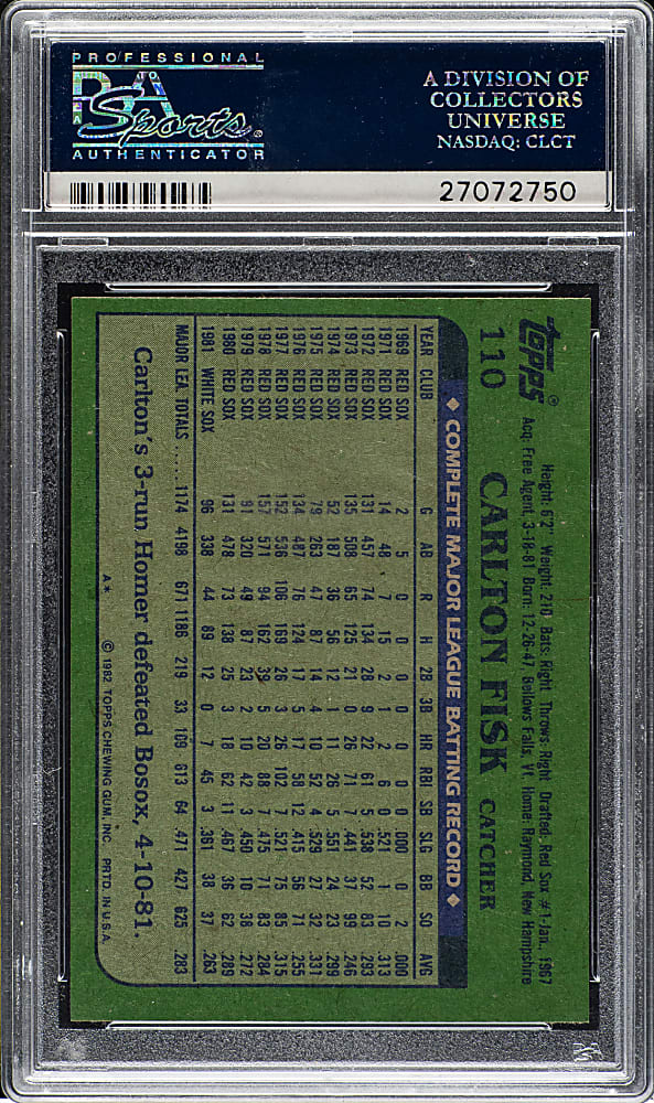 1982 Topps #110 Carlton Fisk PSA MINT 9