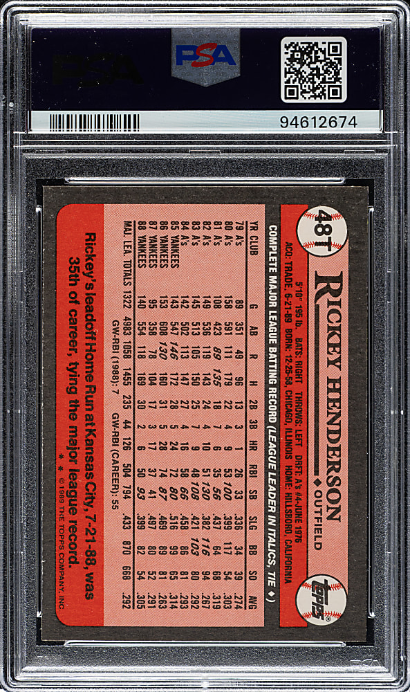 1989 Topps Traded #48T Rickey Henderson PSA GEM MINT 10