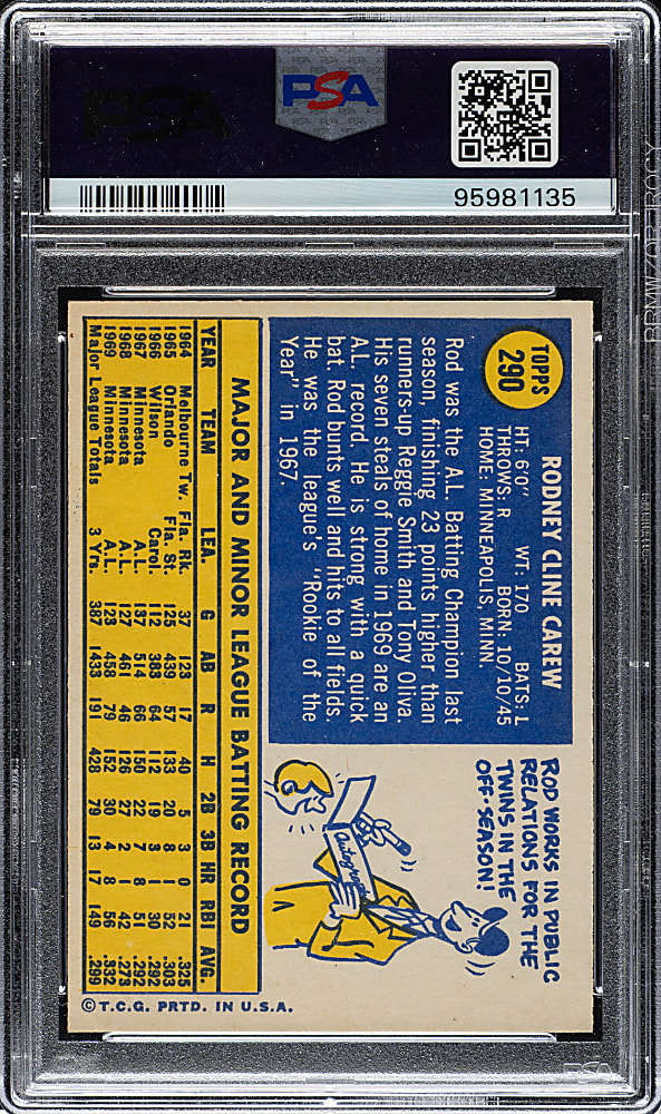 1970 Topps #290 Rod Carew PSA NM-MT 8