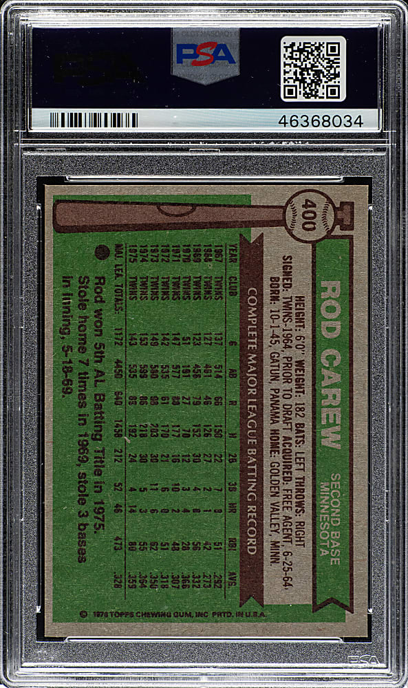 1976 Topps #400 Rod Carew PSA MINT 9