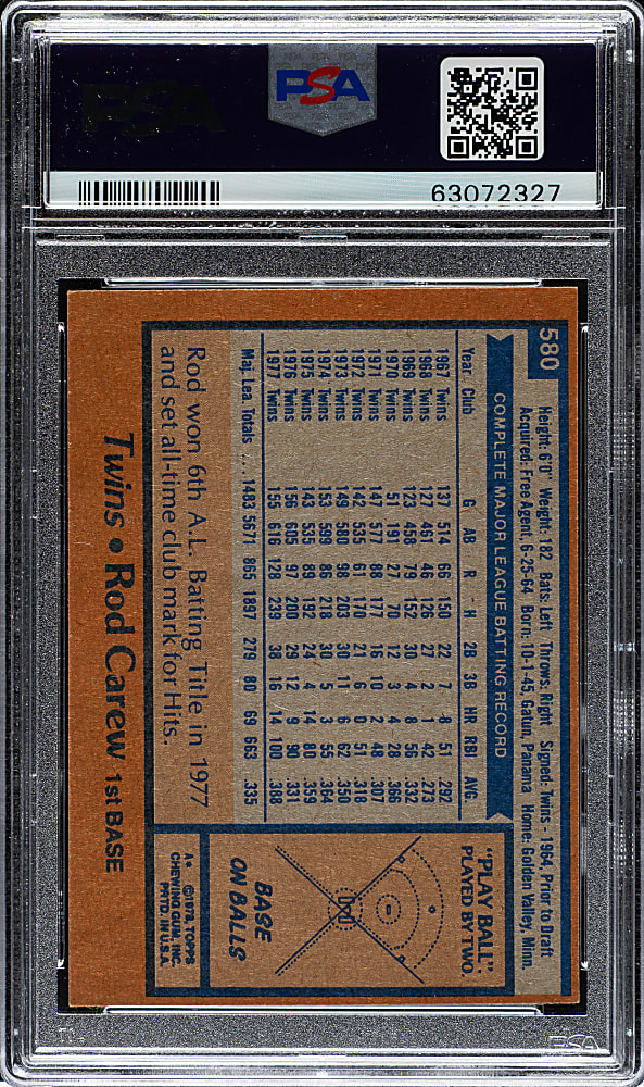 1978 Topps #580 Rod Carew PSA NM-MT+ 8.5