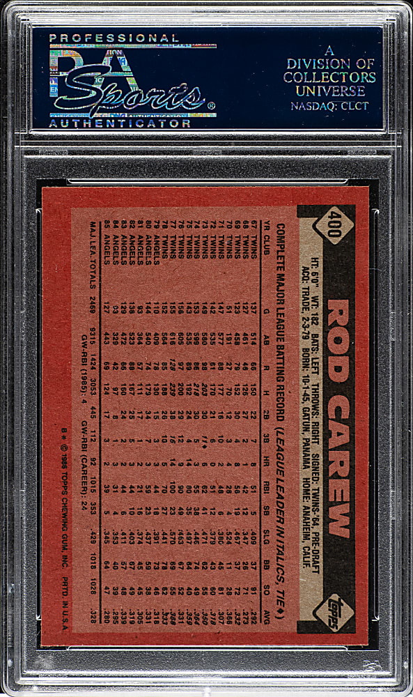 1986 Topps #400 Rod Carew PSA GEM MINT 10