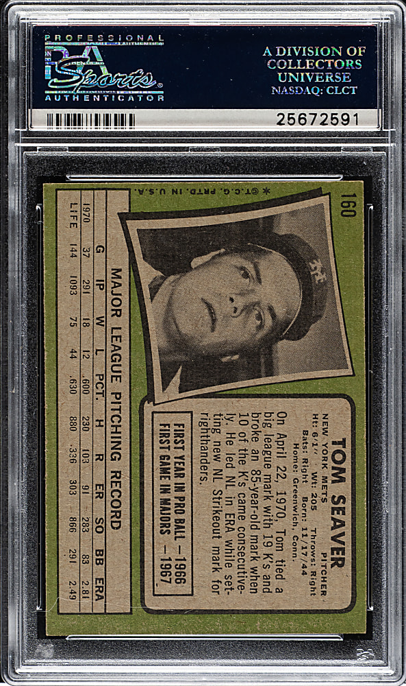 1971 Topps #160 Tom Seaver PSA NM 7