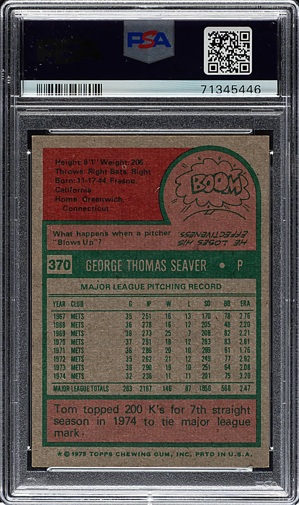1975 Topps #370 Tom Seaver PSA NM-MT+ 8.5