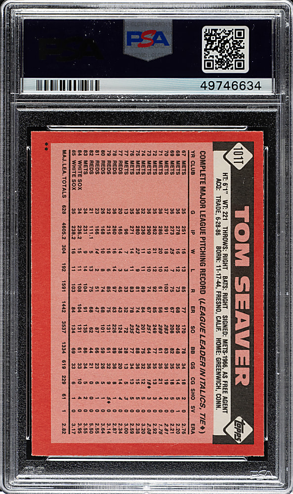 1986 Topps Traded #101T Tom Seaver PSA GEM MINT 10