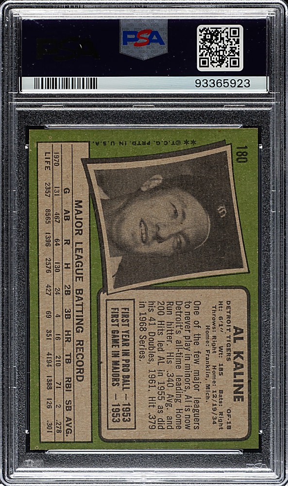 1971 Topps #180 Al Kaline PSA NM+ 7.5