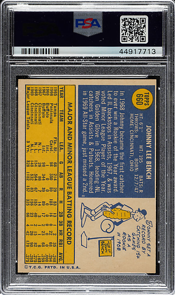 1970 Topps #660 Johnny Bench PSA NM-MT 8