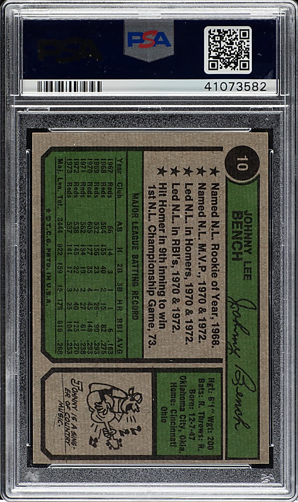 1974 Topps #10 Johnny Bench PSA NM-MT 8