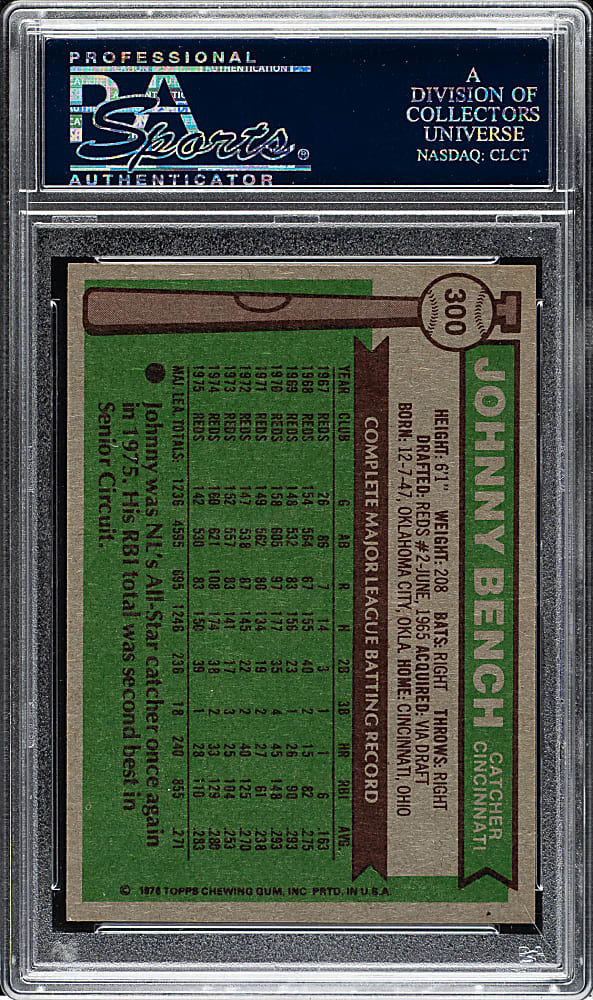 1976 Topps #300 Johnny Bench PSA MINT 9