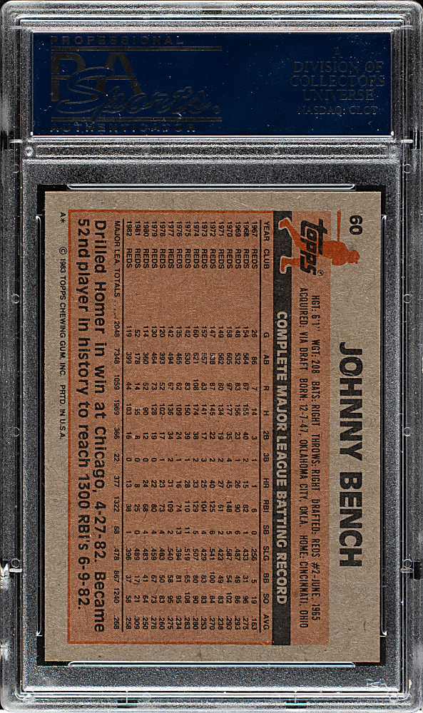 1983 Topps #60 Johnny Bench PSA GEM MINT 10