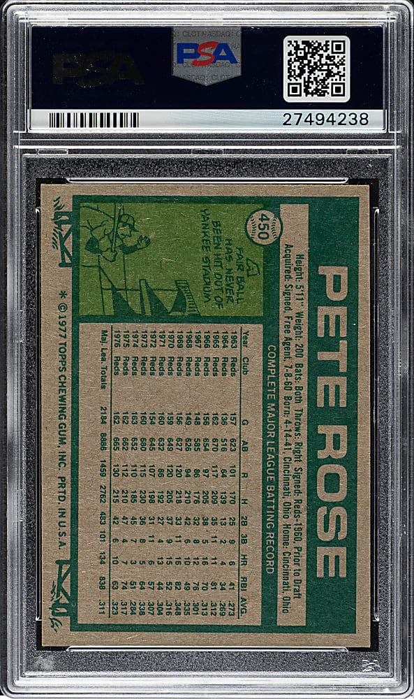 1977 Topps #450 Pete Rose PSA MINT 9