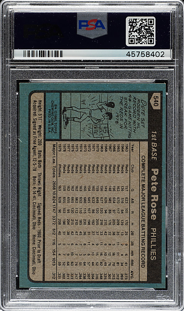 1980 Topps #540 Pete Rose PSA MINT 9