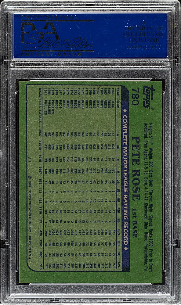 1982 Topps #780 Pete Rose PSA MINT 9