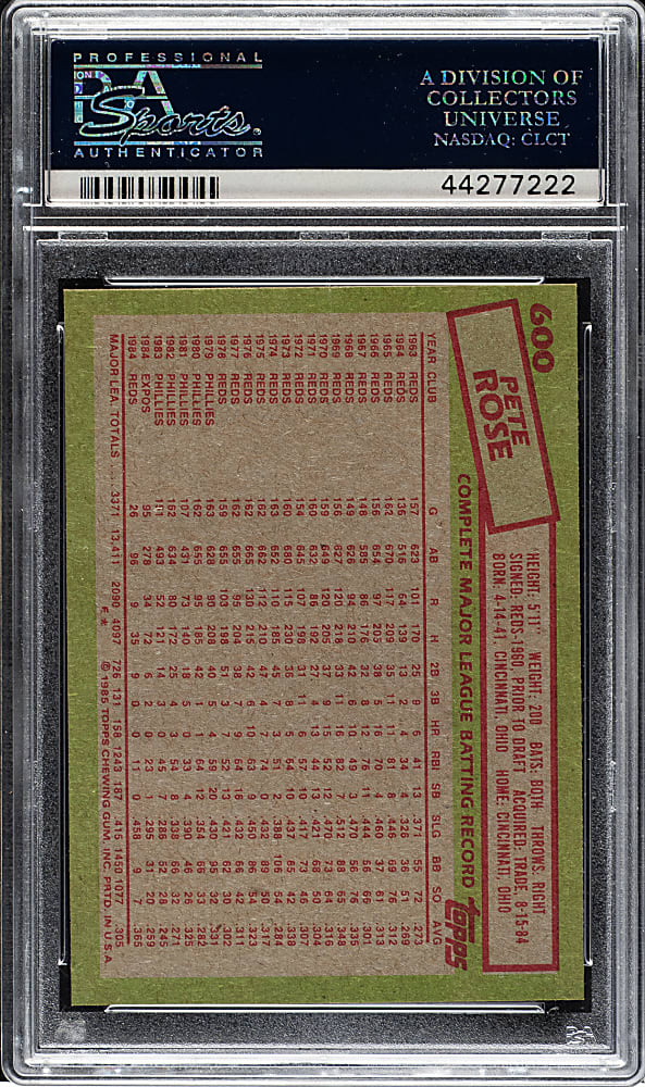 1985 Topps #600 Pete Rose PSA GEM MINT 10