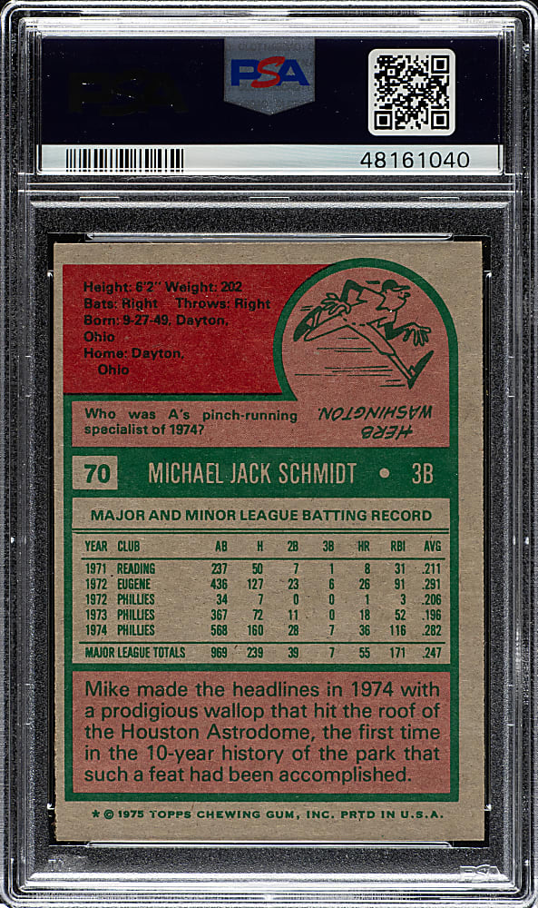 1975 Topps #70 Mike Schmidt PSA NM-MT 8