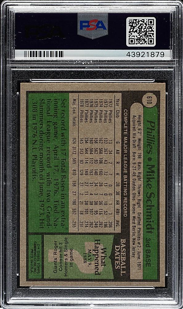 1979 Topps #610 Mike Schmidt PSA MINT 9