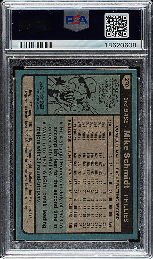 1980 Topps #270 Mike Schmidt PSA GEM MINT 10