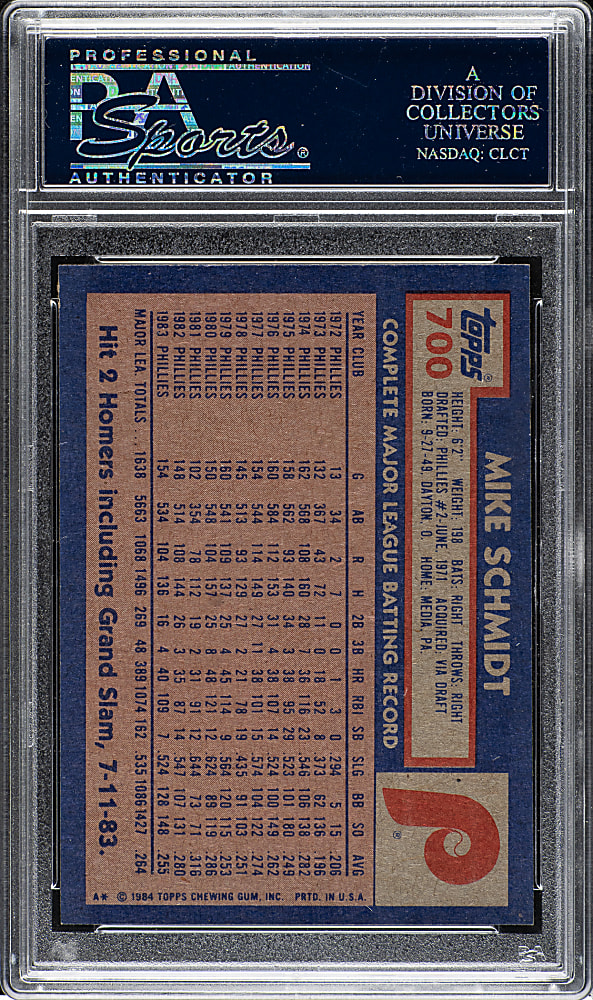 1984 Topps #700 Mike Schmidt PSA GEM MINT 10