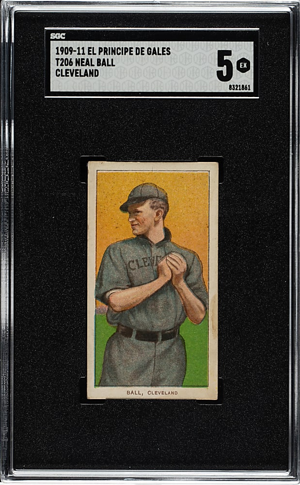 1909-1911 T206 White Border Neal Ball Cleveland SGC EX 5 - El Principe de Gales Back