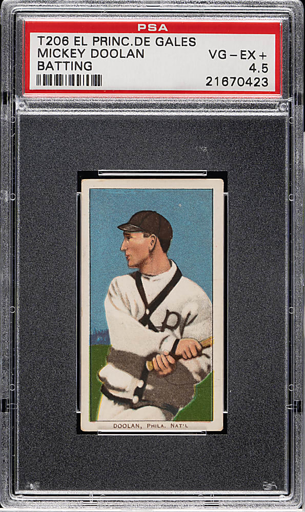 1909-1911 T206 White Border Mickey Doolan Batting PSA VG-EX+ 4.5 - El Principe de Gales Back