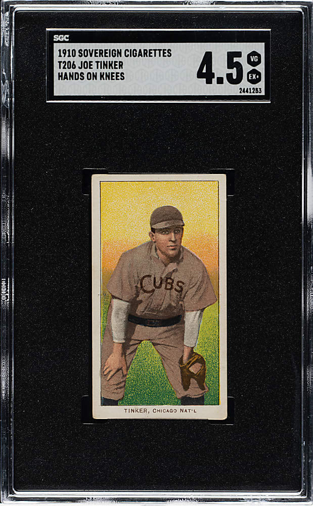 1909-1911 T206 White Border Joe Tinker Hands on Knees SGC VG/EX+ 4.5 - Soverign 350 Back - 1 of 2 - Highest Graded!