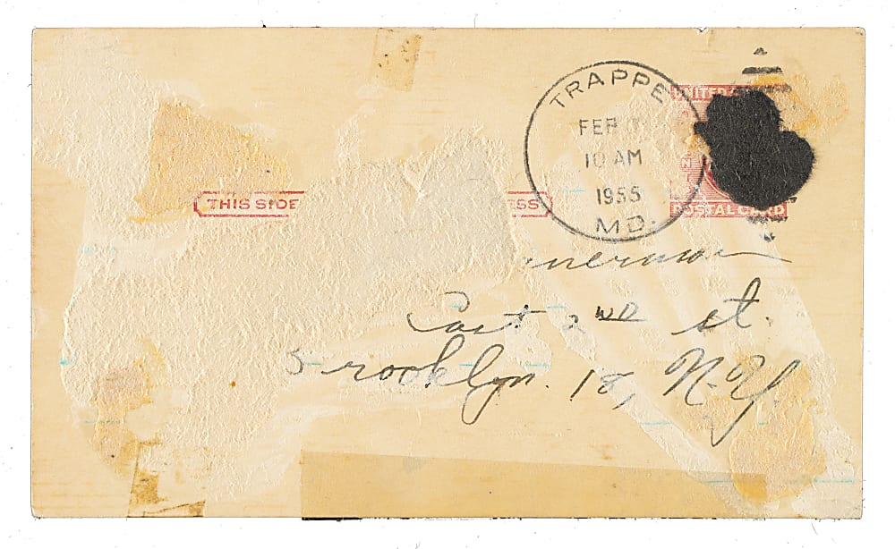 1955 Frank "Home Run" Baker Signed Government Postcard - JSA