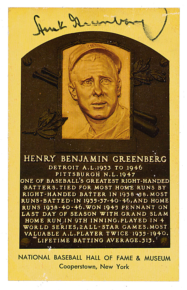 Hank Greenberg Signed Yellow Hall of Fame Postcard - JSA
