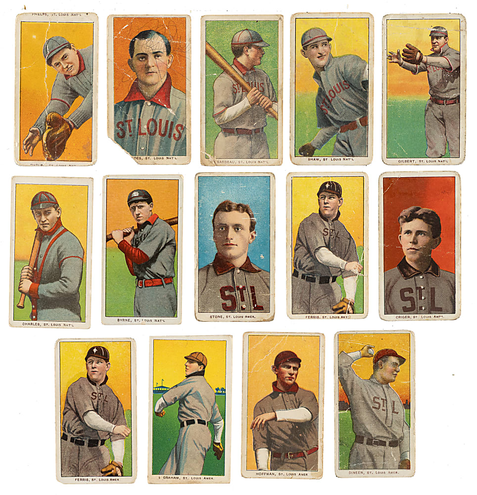 1909-1911 T206 White Border St. Louis Browns and Cardinals Collection (14) Including Two Interesting Printing Anomalies